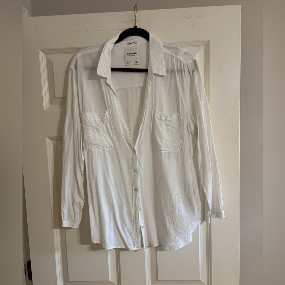 Abercrombie & Fitch Boyfriend White Button-Up Blouse